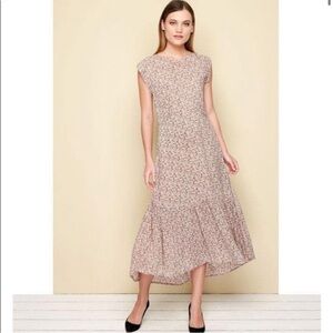 AURA Delicate Floral Midi Dress, 1920 Slanted Hung Princess Waist, XS